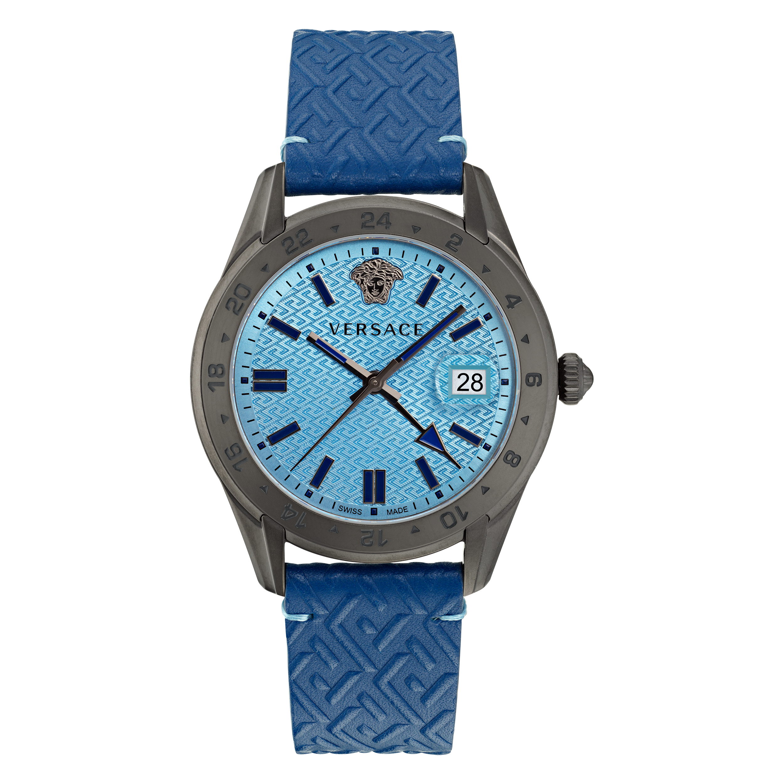 Pre-owned Versace Blue Mens Analogue Watch Greca Time Gmt Ve7c00423