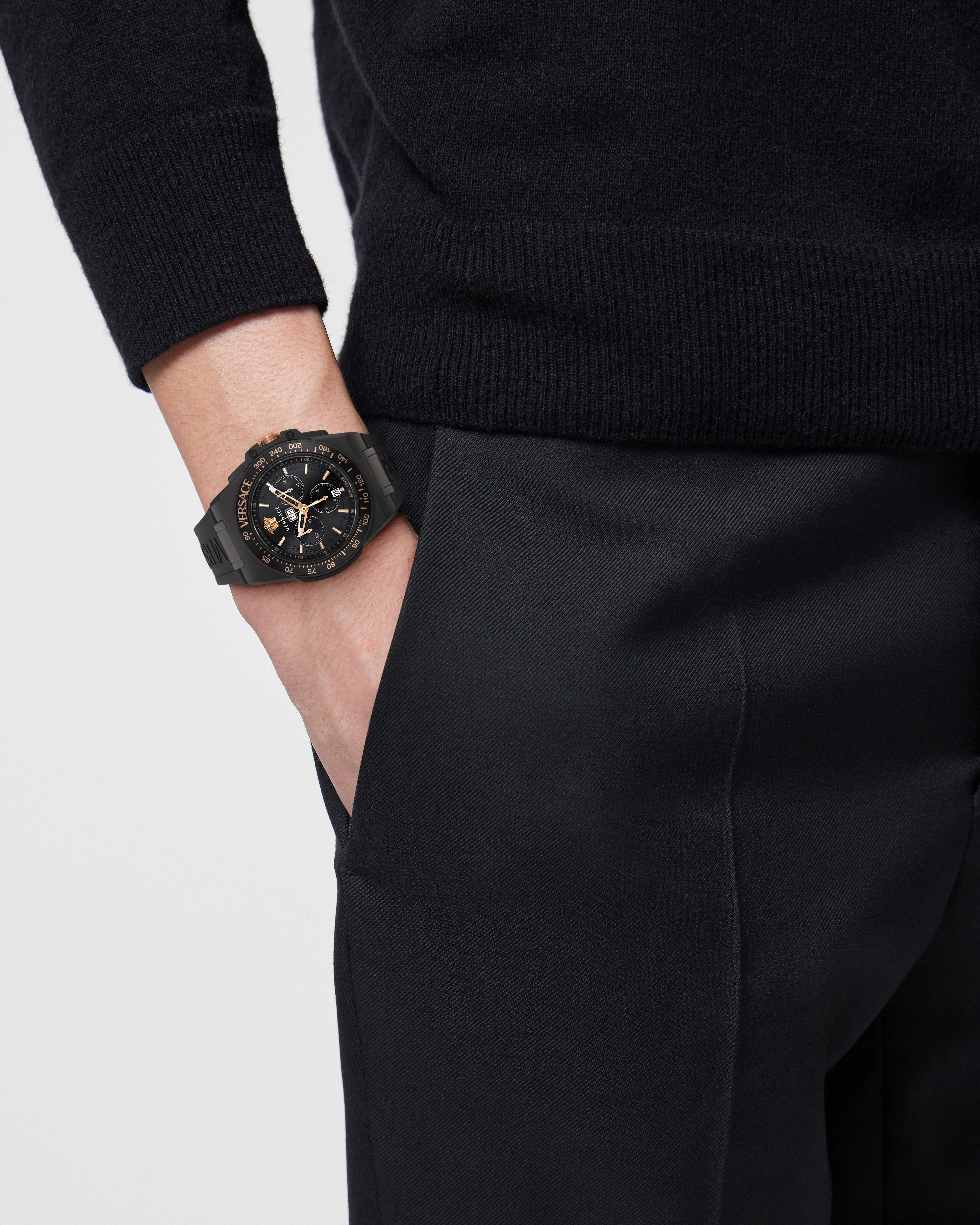 Pre-owned Versace Black Mens Chronograph Watch Greca Extreme Chrono Ve7h00323
