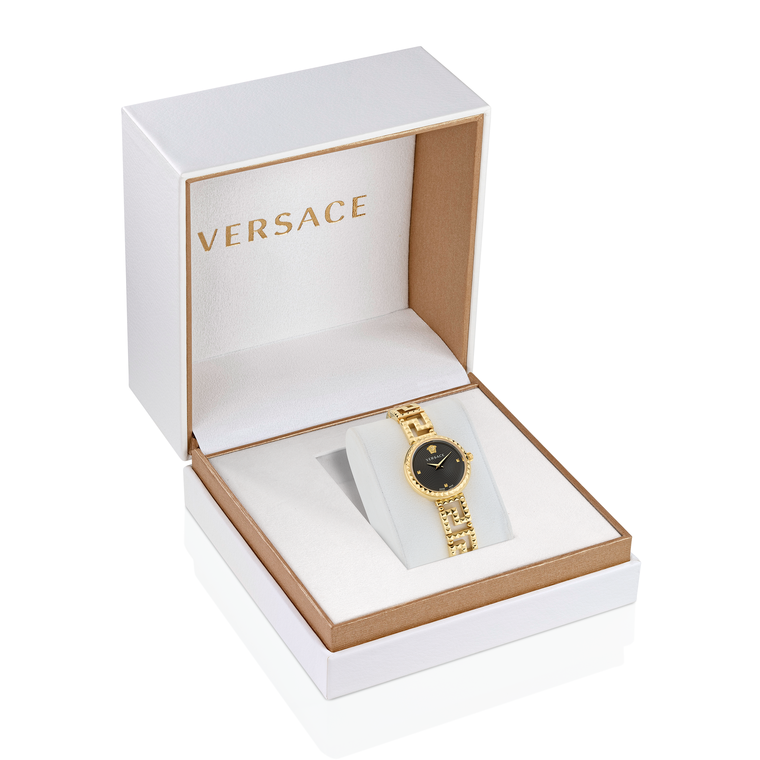 Pre-owned Versace Gold Womens Analogue Watch Greca Goddess Ve7a00423