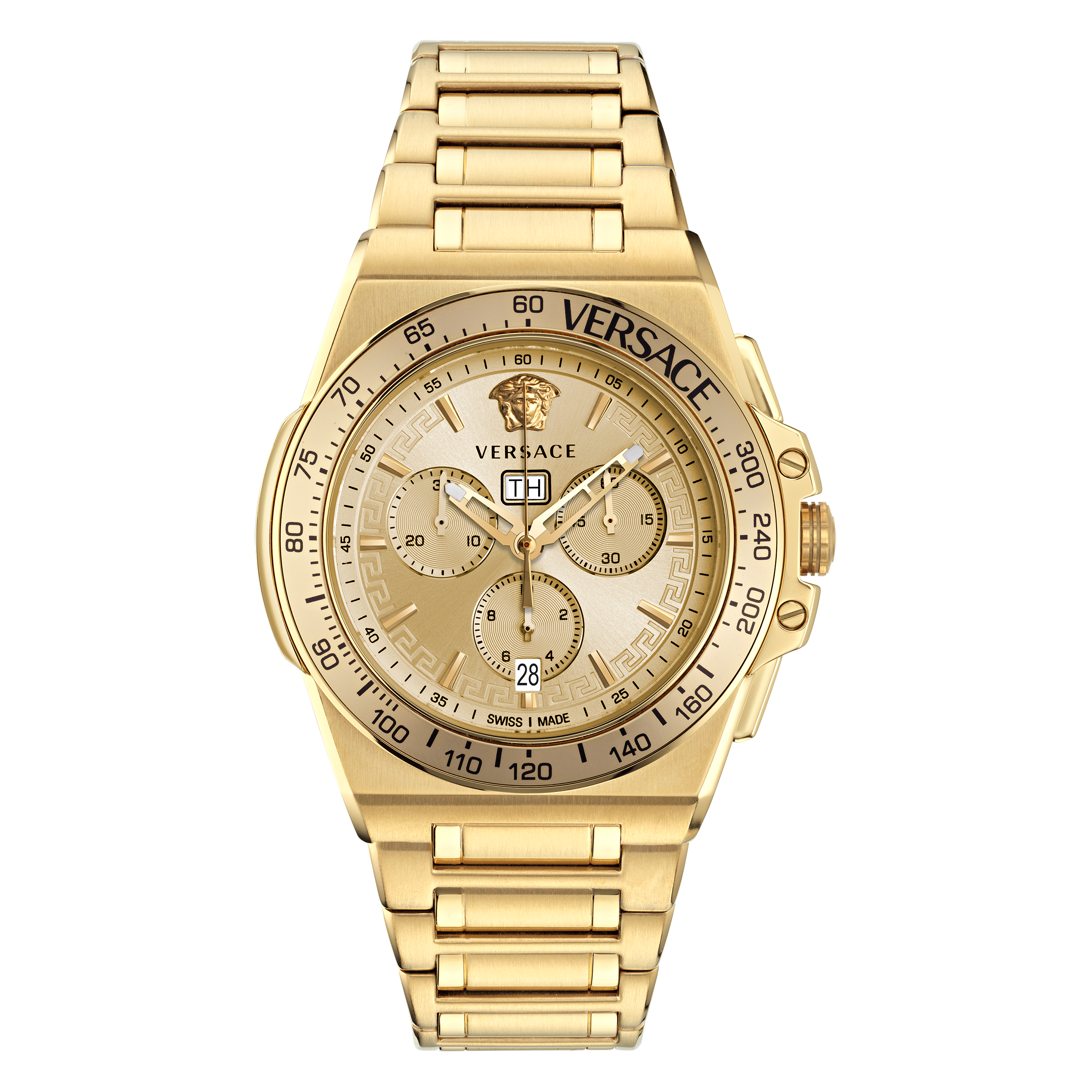 Pre-owned Versace Gold Mens Chronograph Watch Greca Extreme Ve7h00723