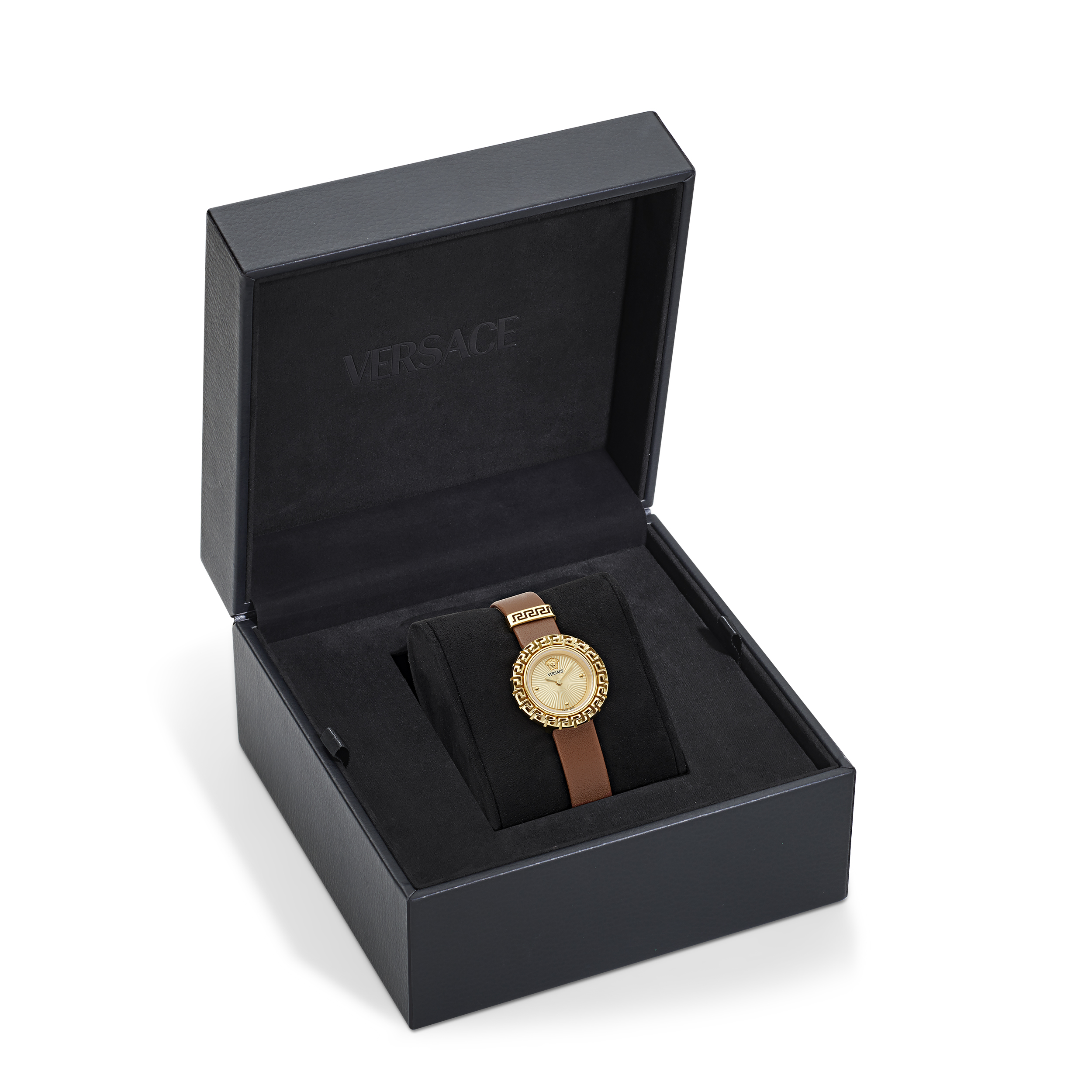 Pre-owned Versace Brown Womens Analogue Watch La Greca Ve8c00124