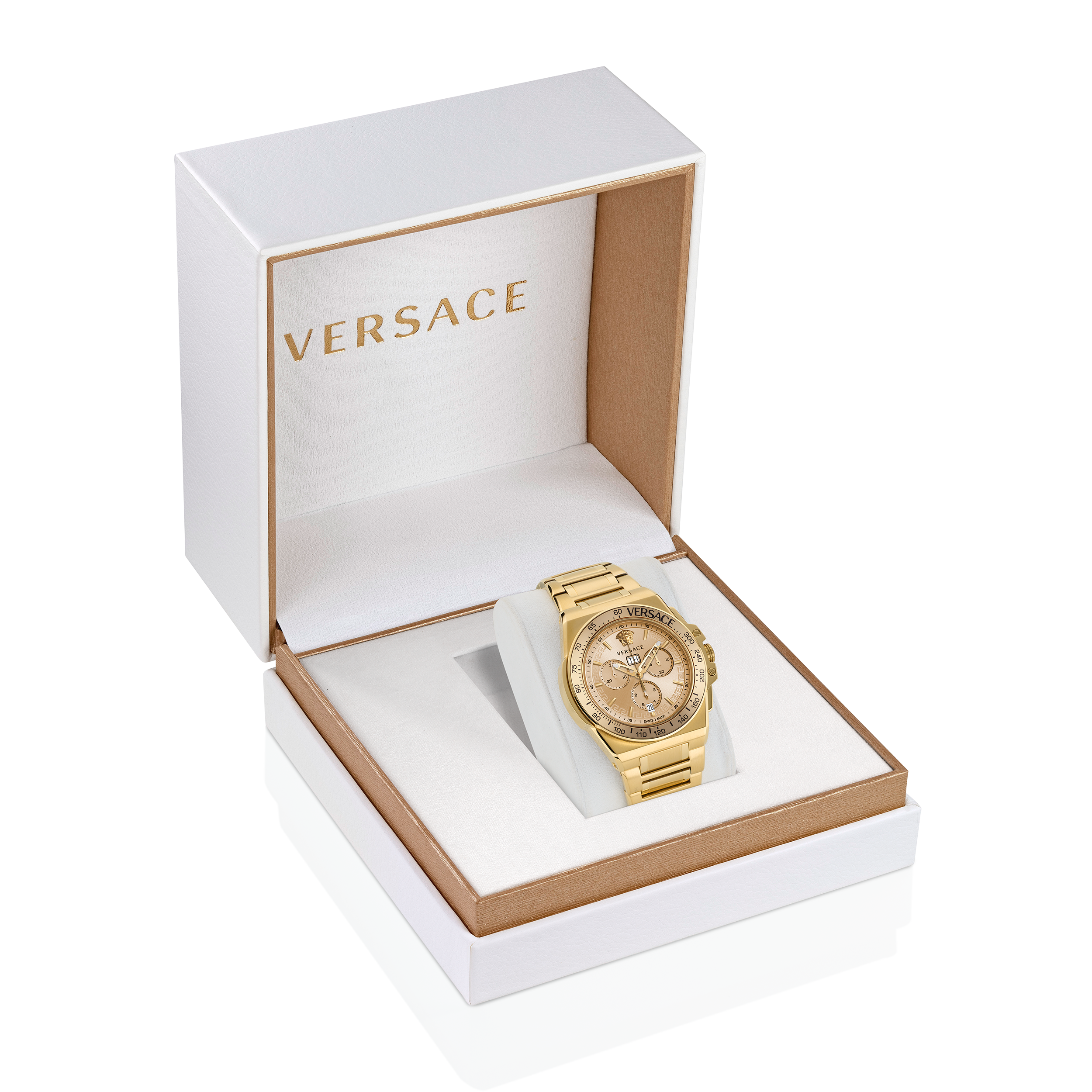 Pre-owned Versace Gold Mens Chronograph Watch Greca Extreme Ve7h00723