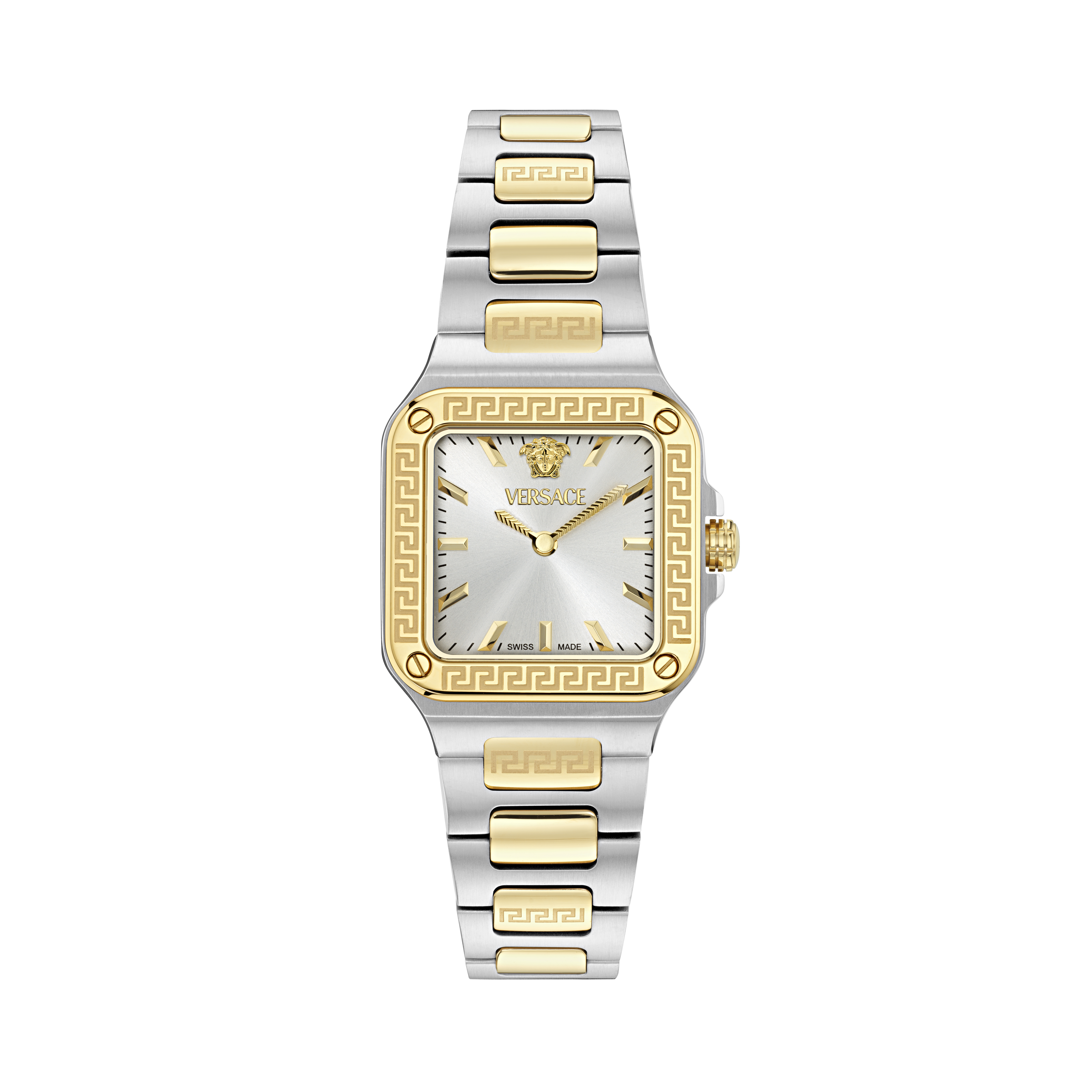 Versace Greca Edge Women's Square Analogue Watch with Green Sunray Dial and Bi-Colour Stainless Steel Bracelet - Image 2